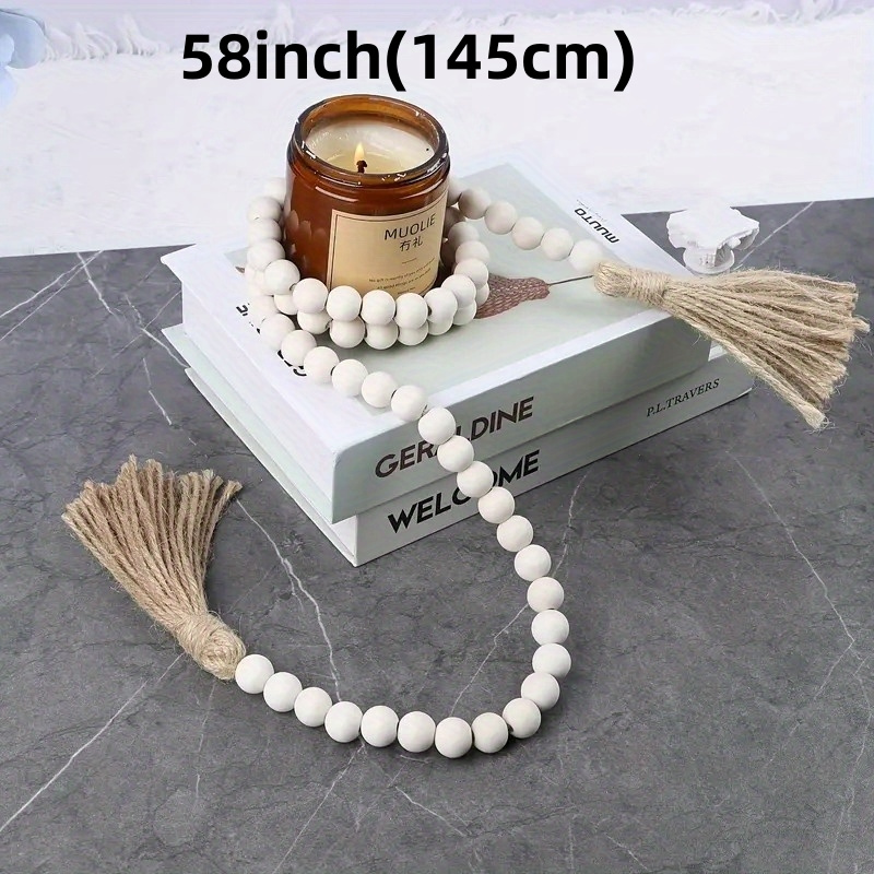 TureClos Wooden Bead Garland Farmhouse Rustic Country Tassle Prayer Beads  Wall Hanging Decorations 
