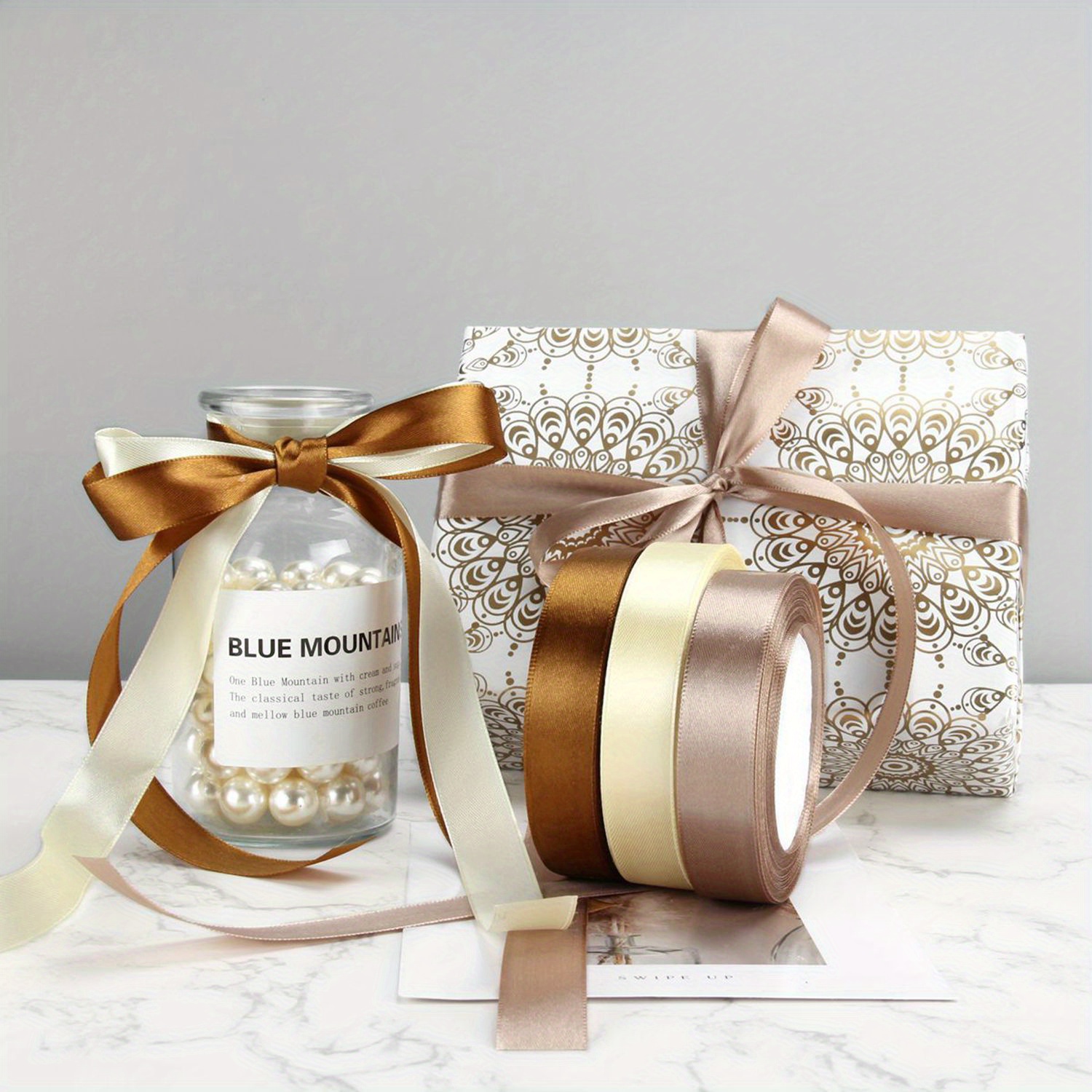 Golden Champagne Satin Ribbon For Gift Boxes And Packaging - Temu