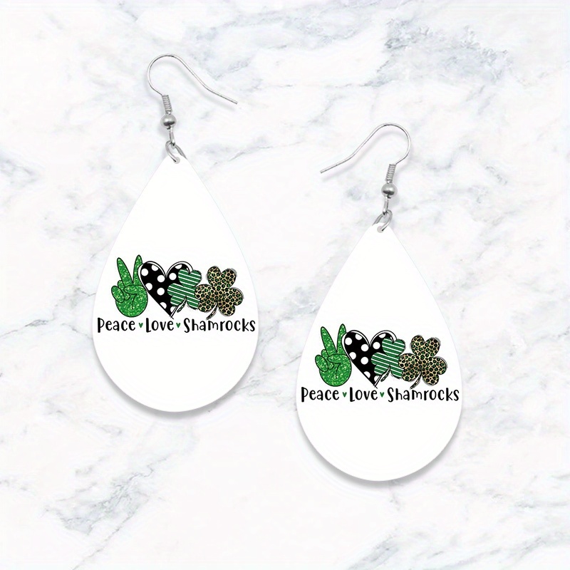 1pc St. Patrick's Day Green Wooden Print Earrings, Gift For Holiday