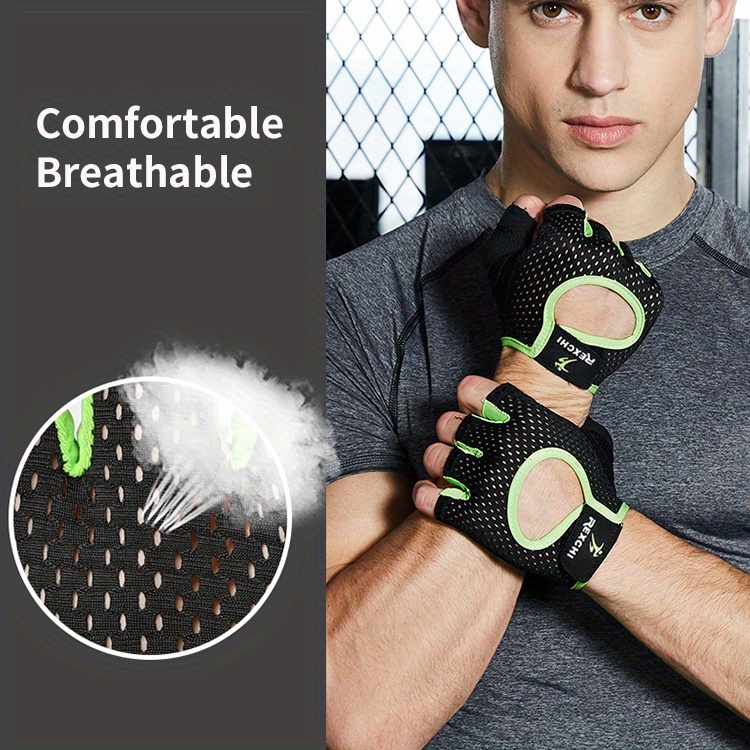 1 Pair REXCHI Half-Finger Fitness Gloves, Non-Slip, Sweat-Absorbent & Breathable, Polyester Knit Fabric, Palm Support, for Men & Women'S Training - Multiple Styles Available, Gym Gloves