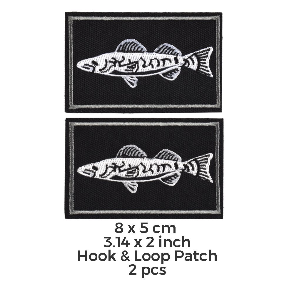 Umama Patch Set of 3 Black White Fish Bass Game Sport Fishing Cartoon Patch  Fish Sea