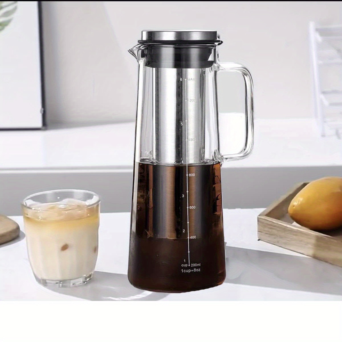 Leeseph Airtight Cold Brew Iced Coffee Maker and Tea Infuser- 1.0L / 34oz  Glass Carafe with Removable Stainless Steel Filter
