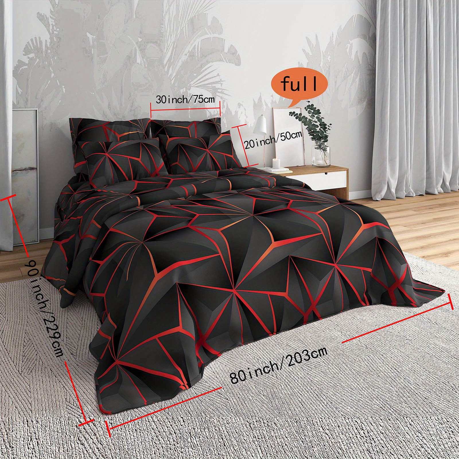 Geometric Triangle Comforter Cover,Orange Dark Grey Light Grey