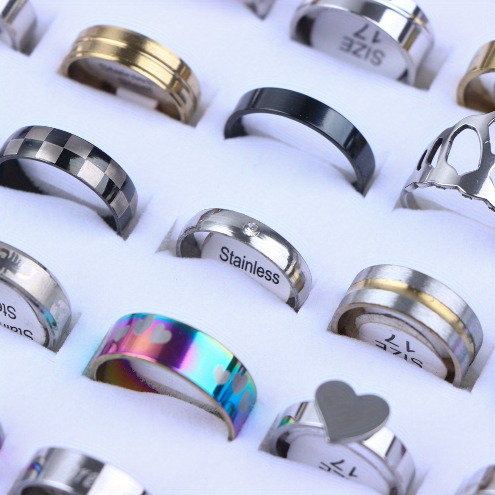 20pcs Fashion Ring Set Made Of Stainless Steel Wide Band Cute Heart Design Mix And Match For Daily Outfits Suitable For Men And Women (with Opp Bag) details 6