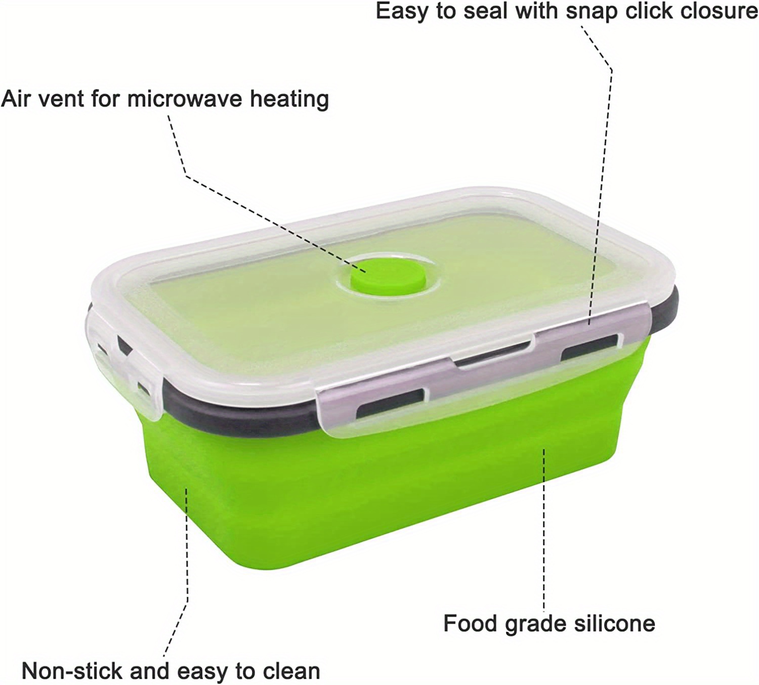 1 4pcs collapsible silicone food storage containers with lids portable bento lunch box for teenagers and workers microwave safe and dishwasher safe   school canteen and home kitchen details 2