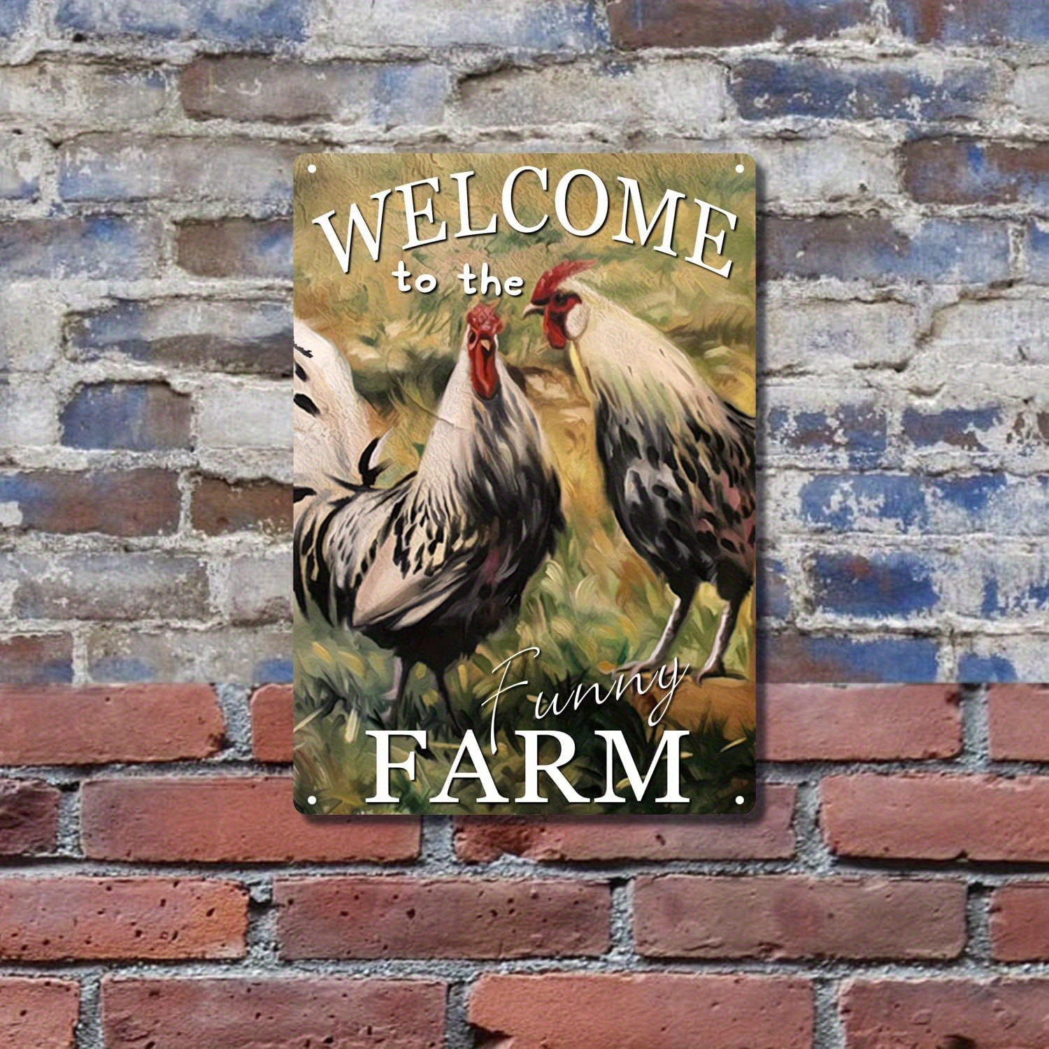 Targa In Metallo Vintage 'Welcome To The Funny Farm' | Cartello Decorativo Per Parete 20x30 Cm | Ideale Per Cucina, Bar, Pollaio E Cottage | Con Fori Preforati, Facile Da Appendere