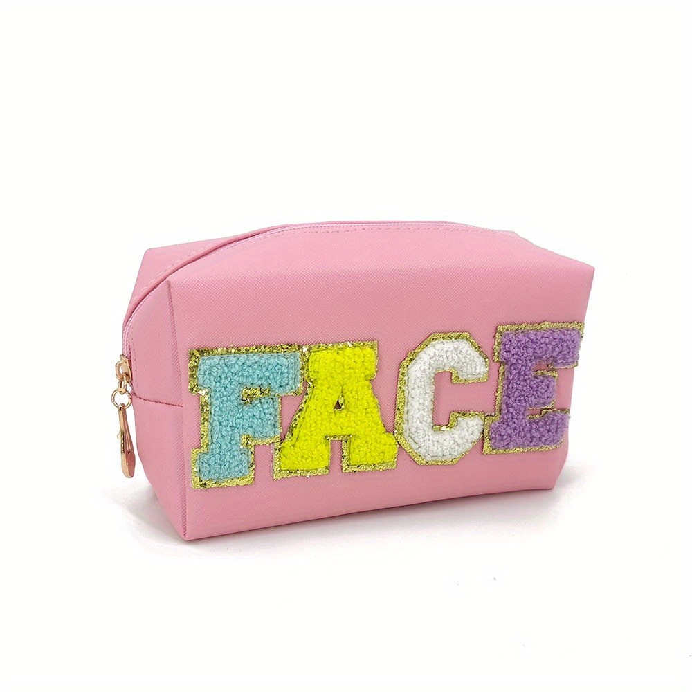 Preppy Makeup Pouch With Embroidered Patch Small Travel - Temu