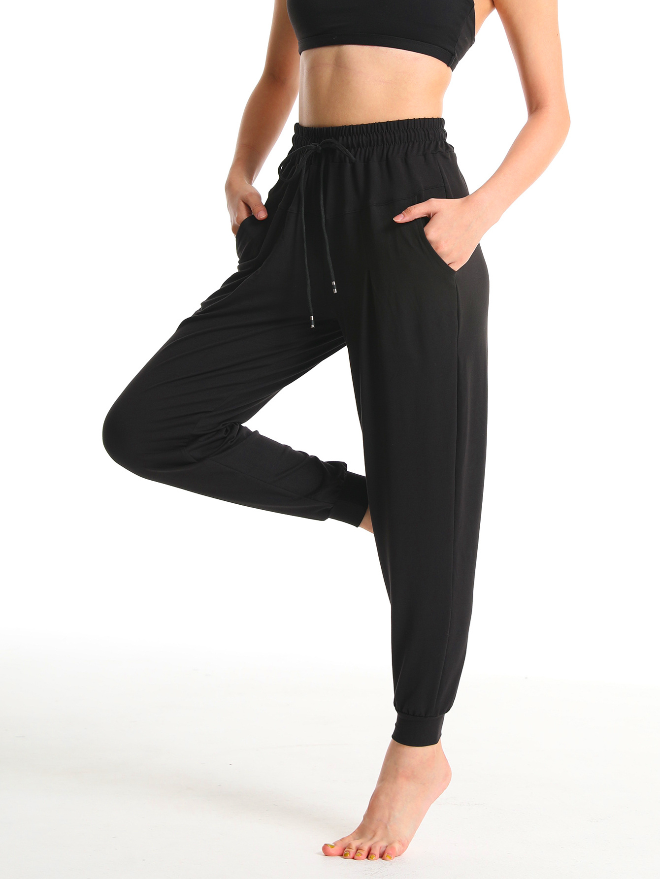 2023 Yoga Pants Loose High Waist Leggings Sports Pants Casual Sweating Fast  Drying Pants Pocket Nine