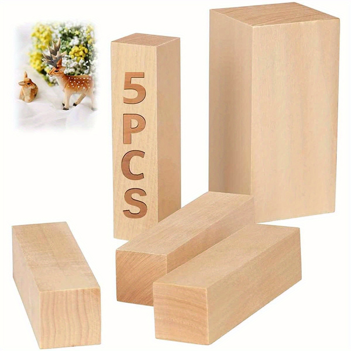 Rnlawks 12pcs Basswood Carving Block Natural Soft Wood Carving Block 3 Sizes Portable Unfinished Wood Block Carving Whittling Art Supplies for