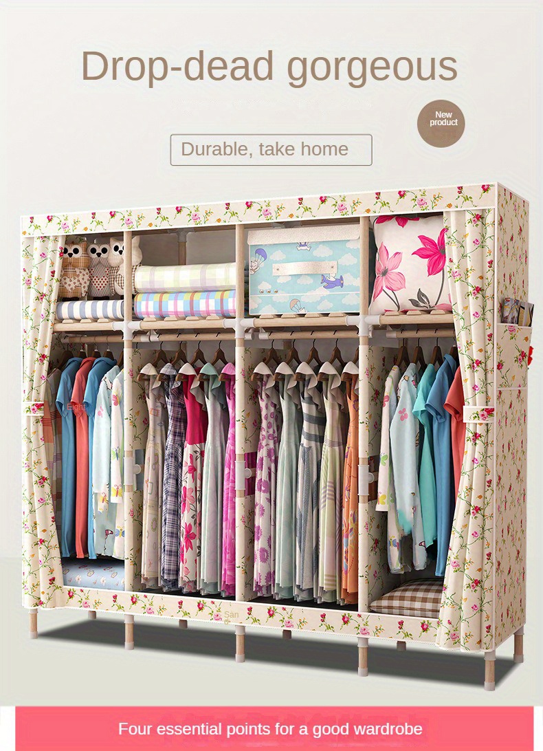 Simple Clothes Storage Wardrobe With Drawer And Dust - Temu