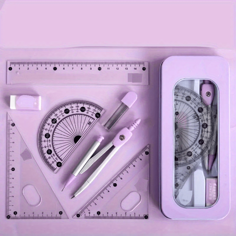Box.mathematical Geometry Set Ruler Round Gauge Students. Temu