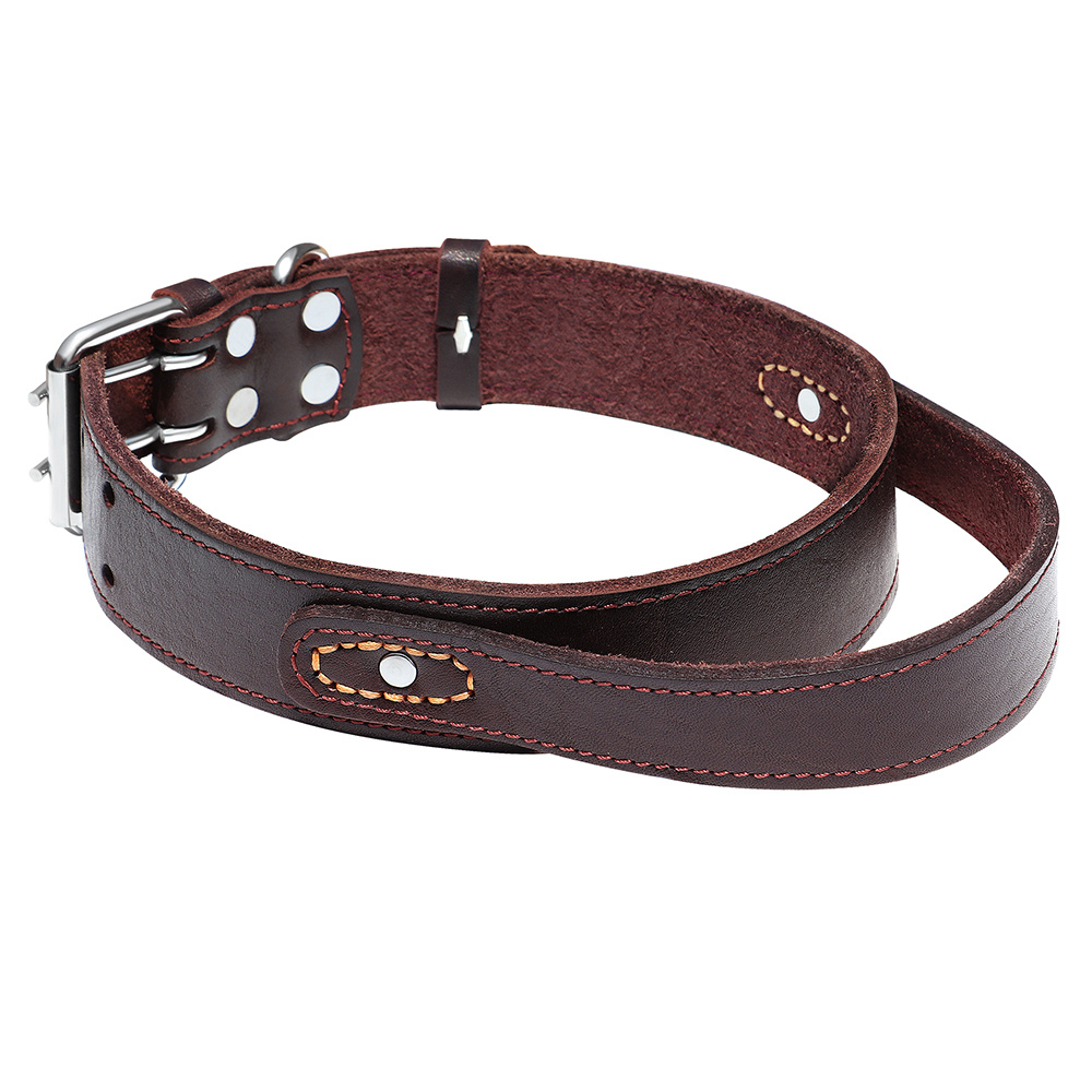 YOULY The Rebel Brown Leather Bone Stud Dog Collar, Medium