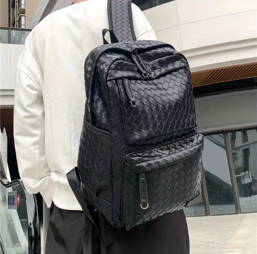 Mochila Negra Hombre Piel Sintética Informal Moda Tejida - Temu