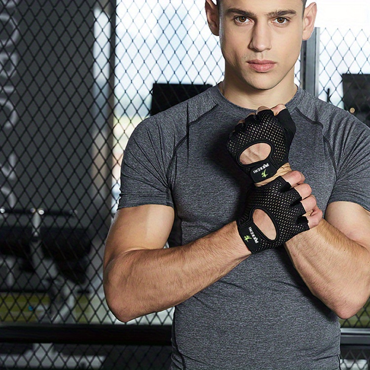 1 Pair REXCHI Half-Finger Fitness Gloves, Non-Slip, Sweat-Absorbent & Breathable, Polyester Knit Fabric, Palm Support, for Men & Women'S Training - Multiple Styles Available, Gym Gloves