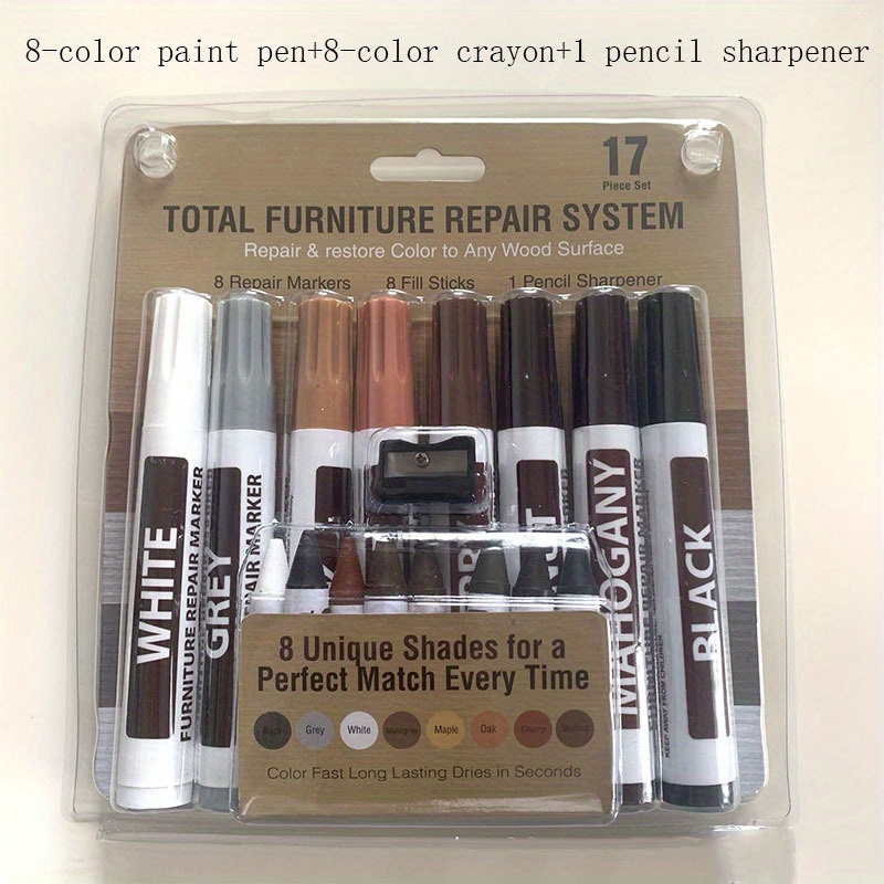 Wood Touch Up Markers, Set of 17 Furniture Markers and Filler Crayons, Wood Furniture and Floor Repair Marker Kit, Furniture Repair System, Furniture
