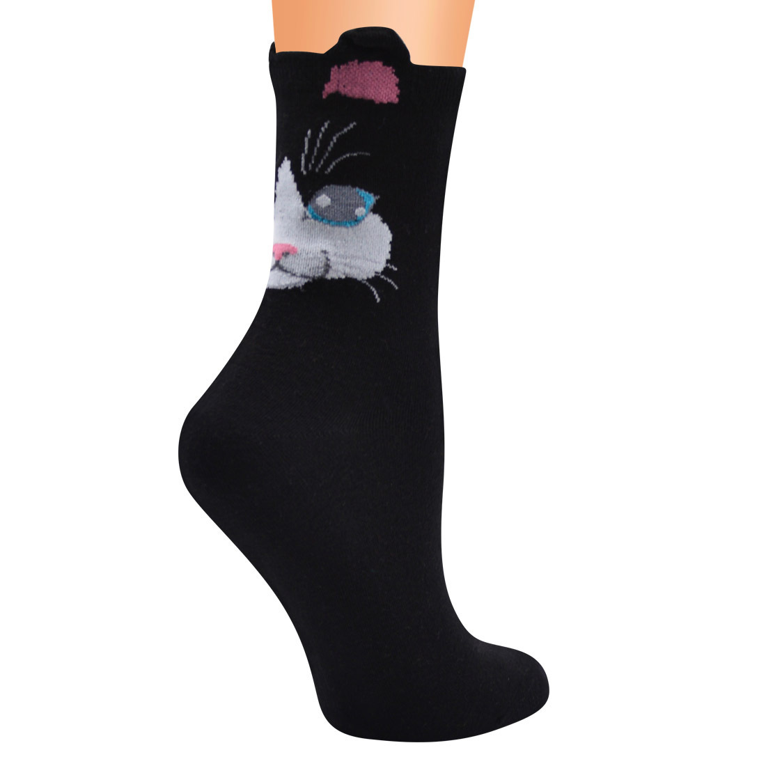Girls' Black Dance Socks With Kitty Patterns