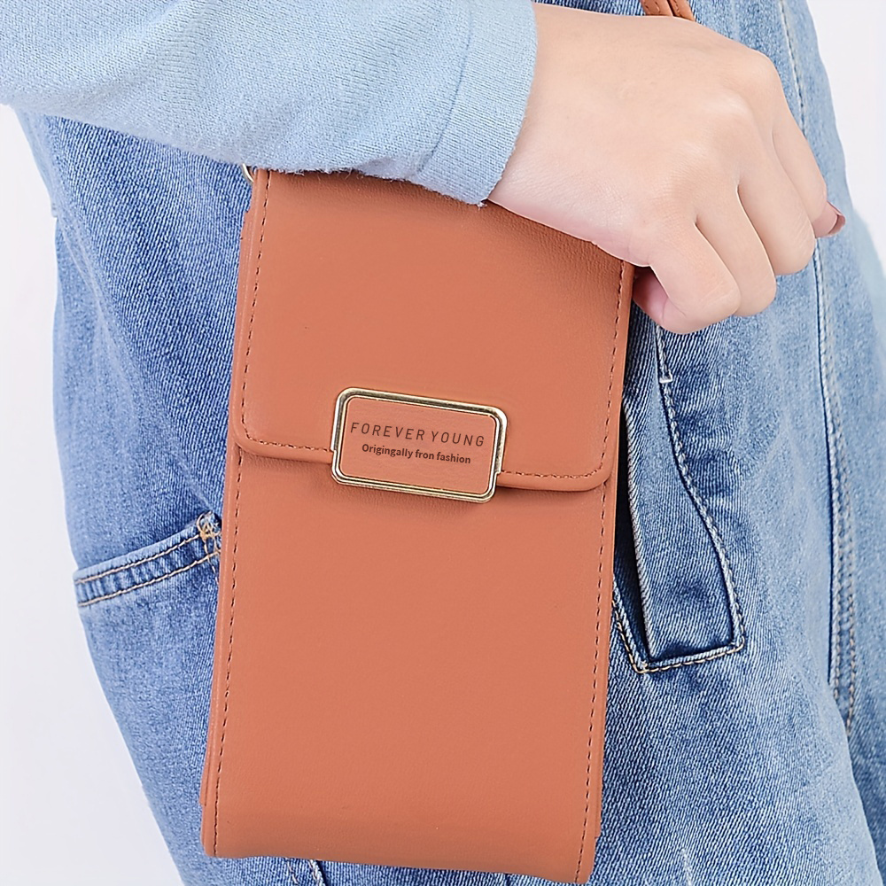 Simple Flap Cell Phone Crossbody Bag, Pu Leather Textured Bag