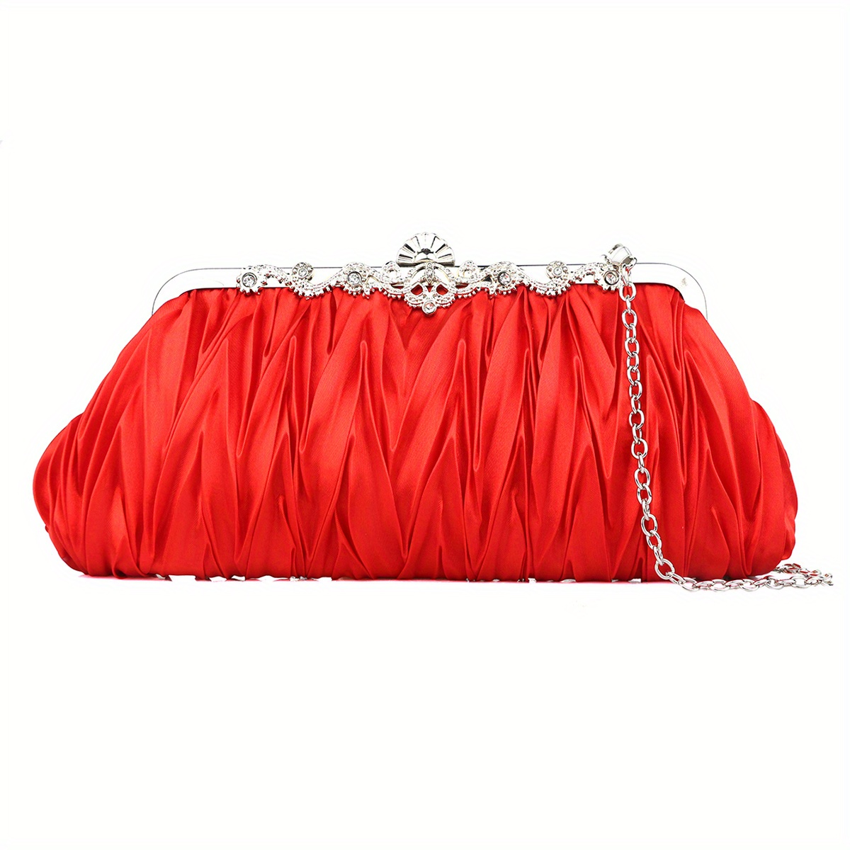 Rhinestone Decor Ruched Square Bag, Women's Buckle Clutch Purse, Chain Hand  Bag For Party - Temu