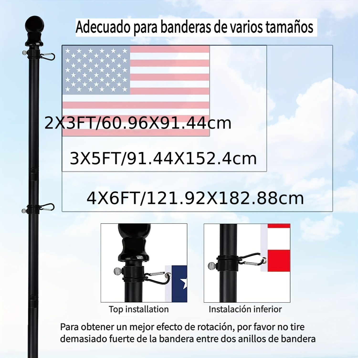 Mástil de bandera para casa, kit de asta de bandera de 5 pies, bandera  estadounidense con poste y soporte, poste de bandera negro profesional de  acero