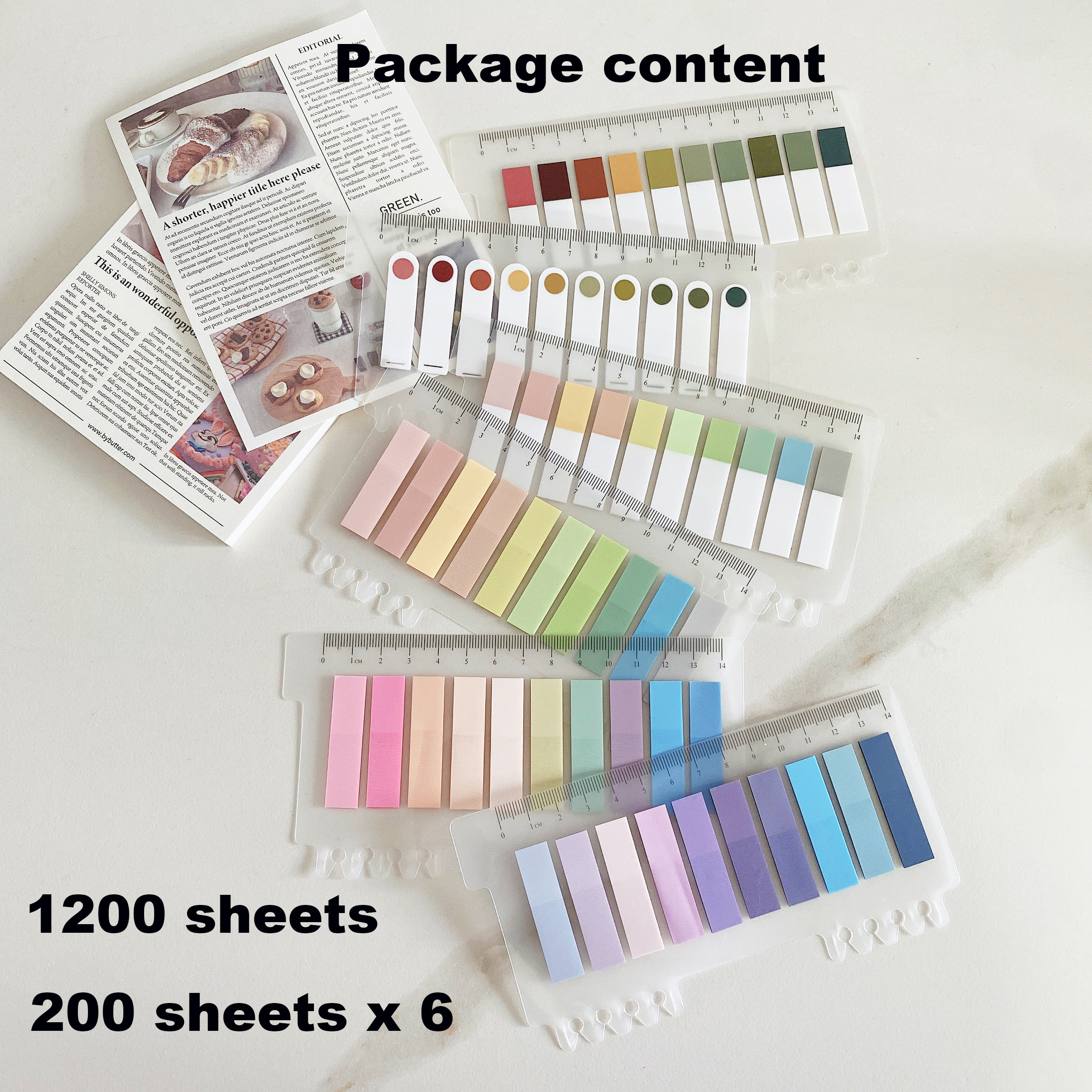 1200 Pieces Sticky Tabs, 60 Colors Colorful Book Tabs with Ruler for Index  Callout, Tabs for Annotating Books, File Classification, Book Notes