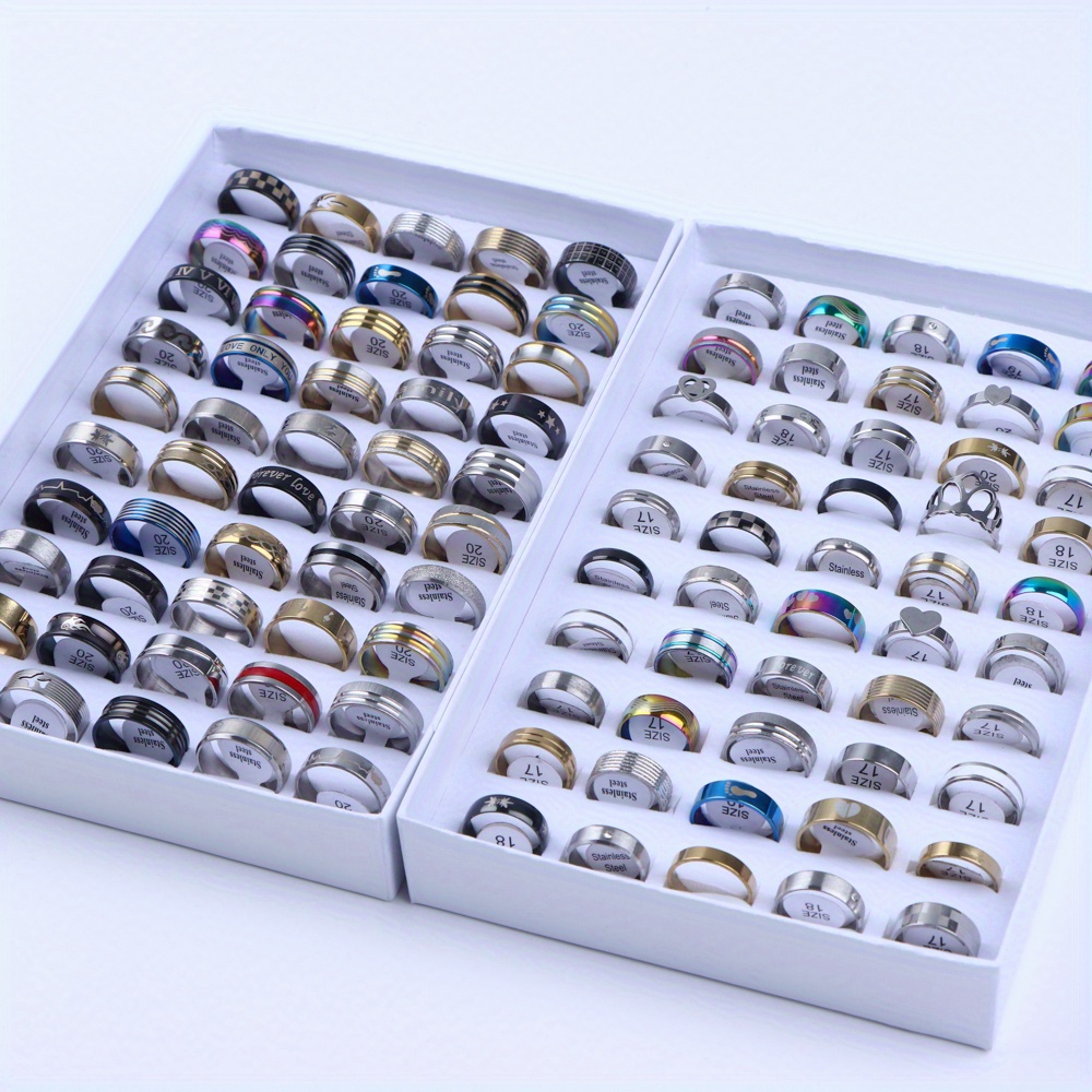 20pcs Fashion Ring Set Made Of Stainless Steel Wide Band Cute Heart Design Mix And Match For Daily Outfits Suitable For Men And Women (with Opp Bag) details 0