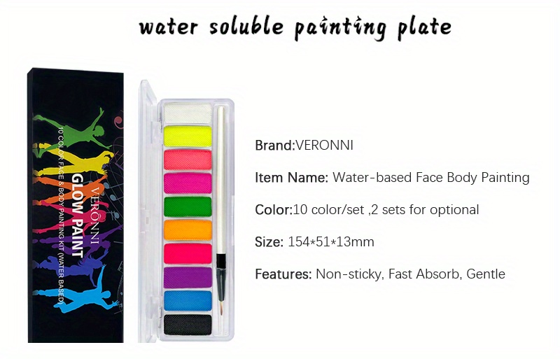 2 PCS Water Activated Eyeliner Palette 8 Colors Neon Face Paint Liner  Makeup UV Glow Longlasting Fluorescent Face and Body Paint with Brush for