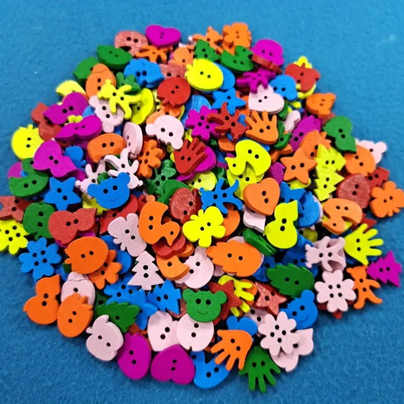 Mixed Styles Cute Colored Wooden Buttons For Children's - Temu