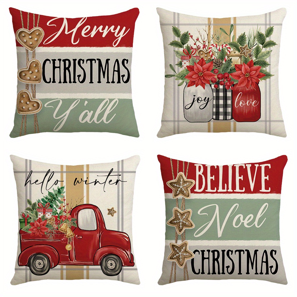 Set of 2 Red Beaded Joy & Noel Christmas Throw Pillows 19