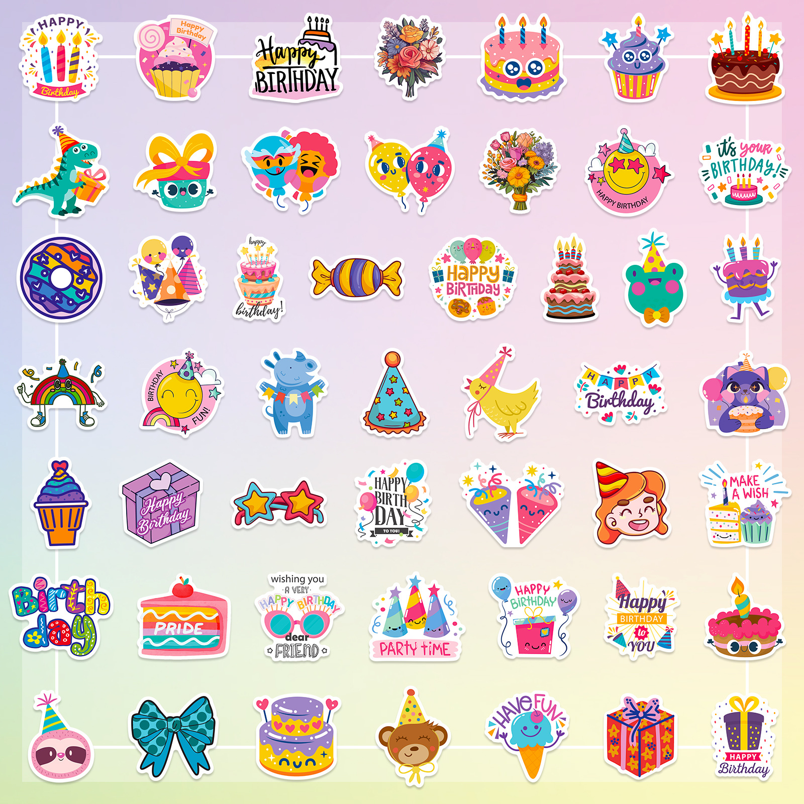 dufibo 100pcs happy birthday stickers birthday party stickers candy cake  stickers, cute packaging,colorful waterproof stickers,vinyl