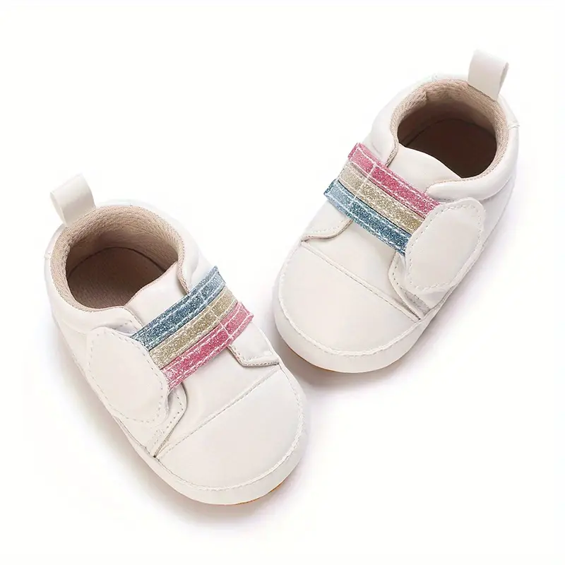 girls baby rainbow hook and loop fastener sneakers lightweight comfy non slip toddler shoes crib shoes details 1
