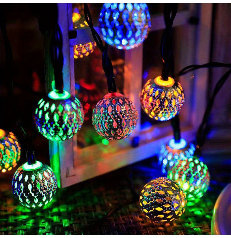 Solar Silvery Moroccan Ball String Lamp 8 Functions - Temu