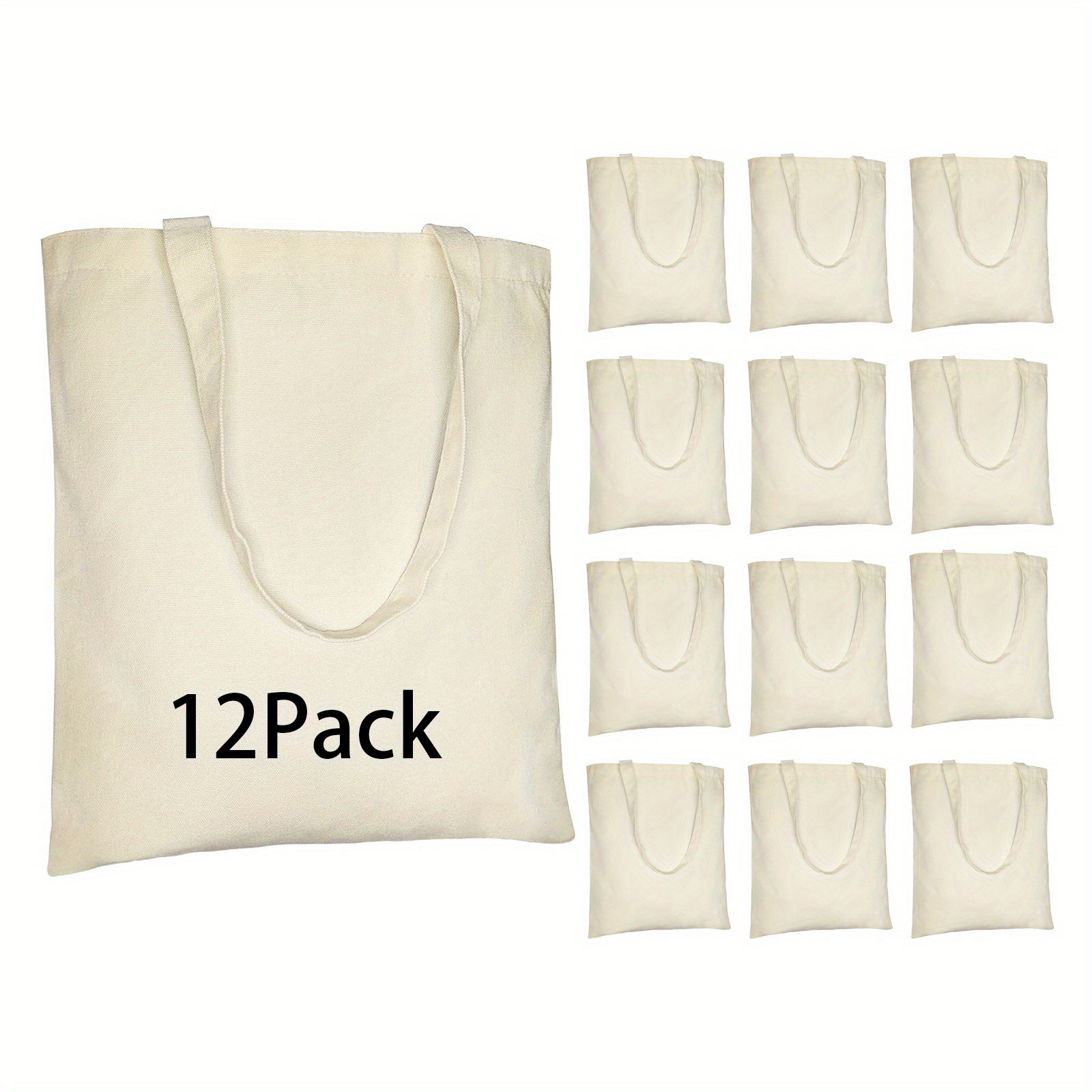 10 Pack) Reusable Cotton Canvas Blank Plain Tote Bags Shopping