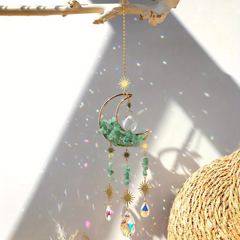Hanging Crystal Suncatcher, Moon Sun Catcher Crystal Decor Window Hanging