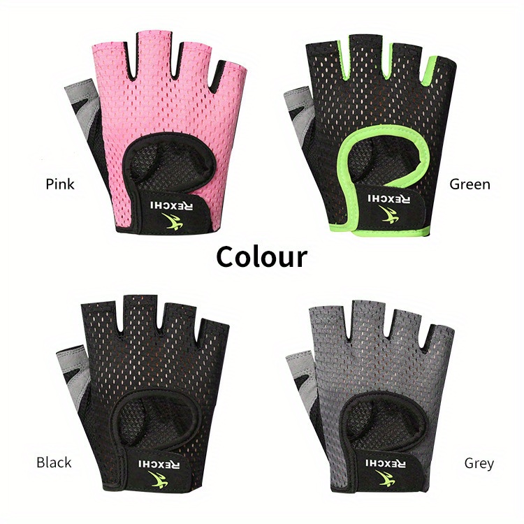 1 Pair REXCHI Half-Finger Fitness Gloves, Non-Slip, Sweat-Absorbent & Breathable, Polyester Knit Fabric, Palm Support, for Men & Women'S Training - Multiple Styles Available, Gym Gloves