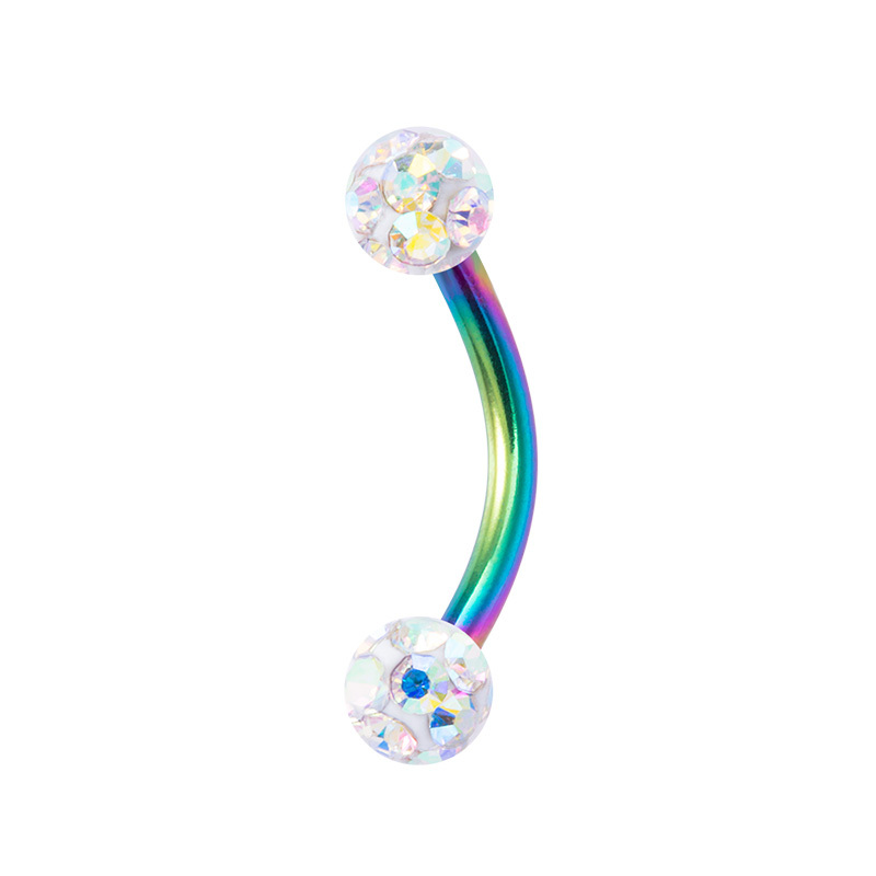 Rhinestone Curved Barbell Eyebrow Ring, Surgical Steel