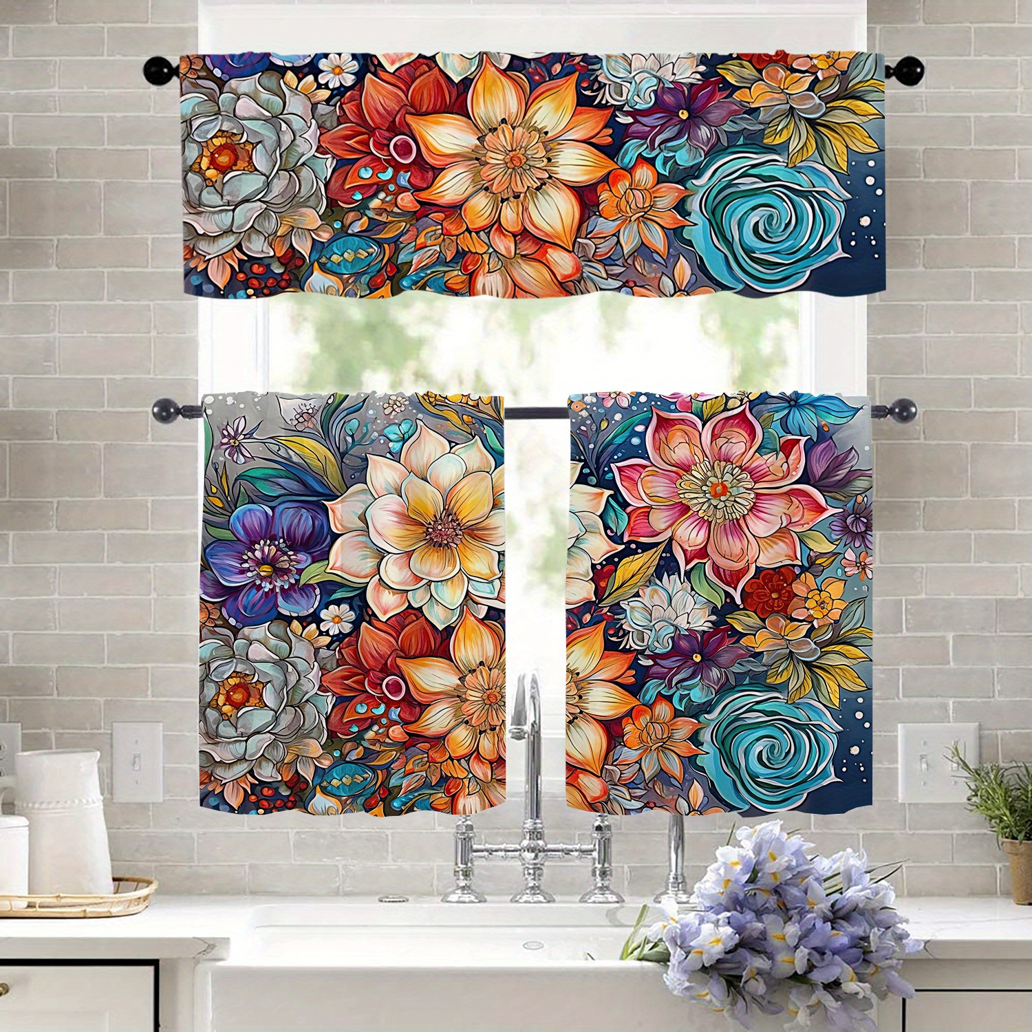 1 Panel Valance/2 Panels Cafe Curtain Farmhouse Kitchen - Temu