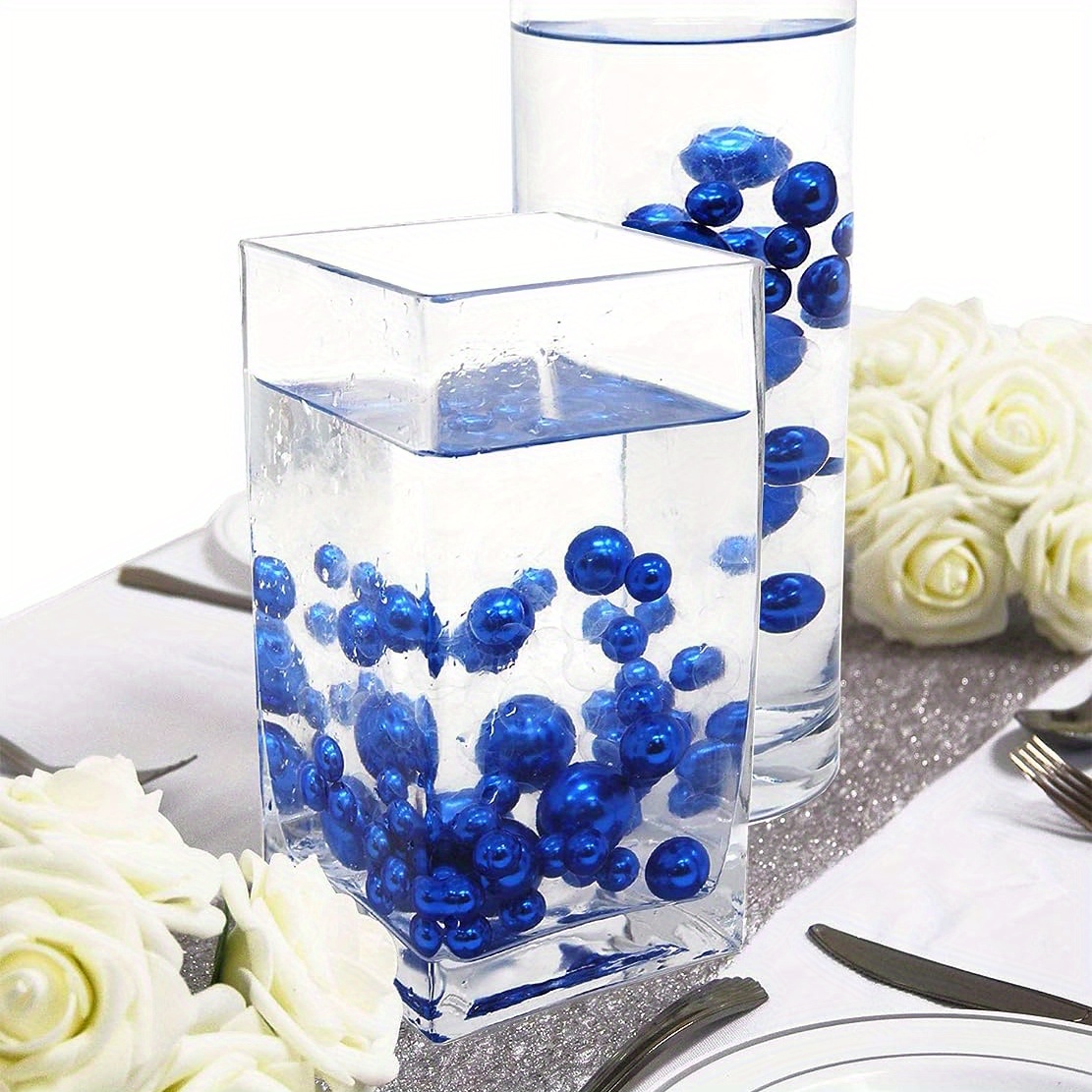 Floating Pearls | Vase Pearlfection | Silver and Blue Pearls - Jumbo/Assorted Sizes Vase Decorations 4 Packs Floating
