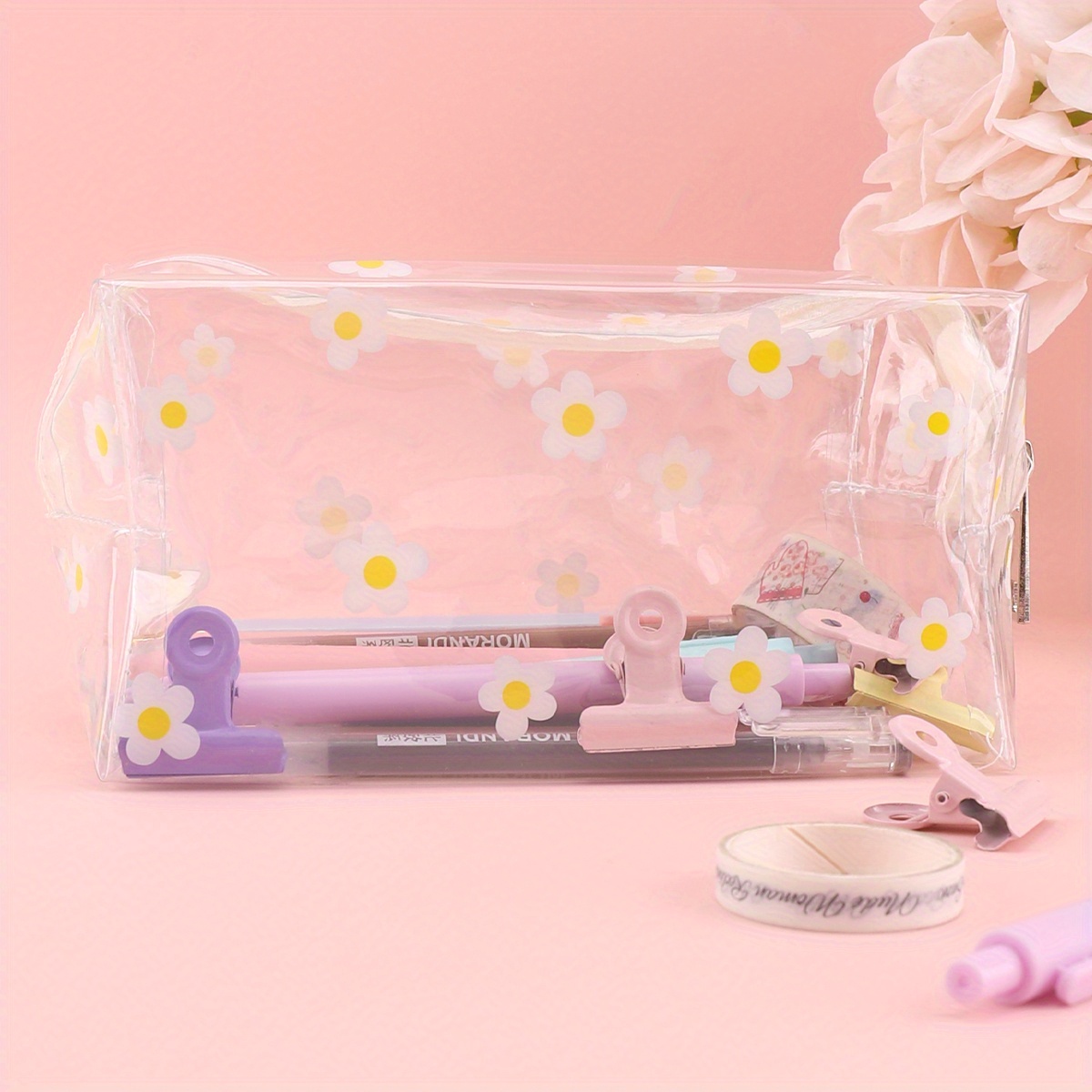 Cute Flower Pencil Case Clear Pvc Waterproof Transparent - Temu