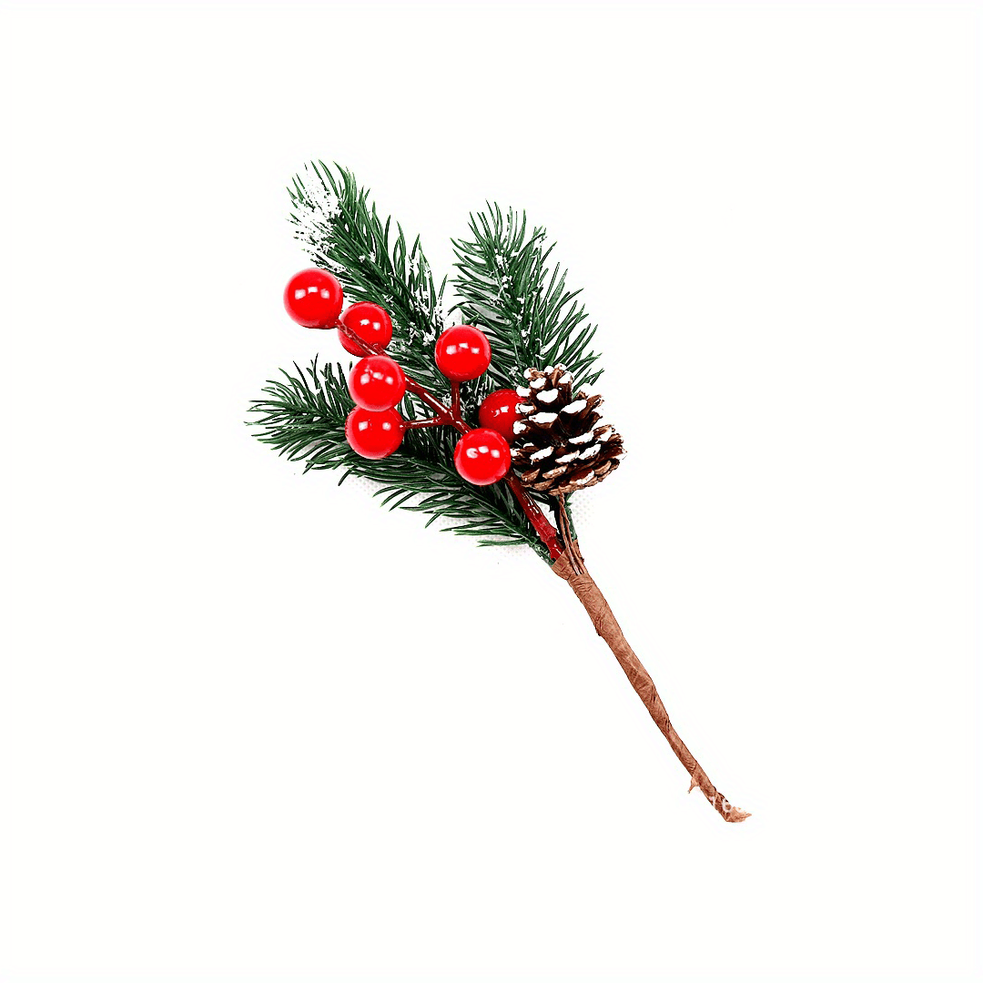 Rainmae 10 Pcs 8inch Artificial Christmas Floral Picks, Red Fake Berry  Picks Stems, Pine Branches with Pinecones Holly Leaves for Vase Floral