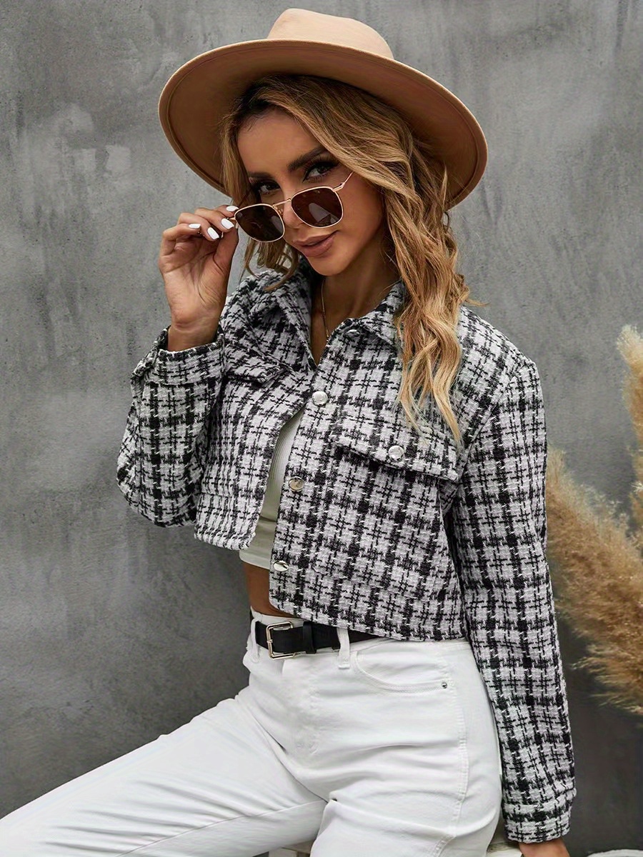 Shirt Ladies Short Checked Jackets Flannel Boxy Shirt (Mini Check)