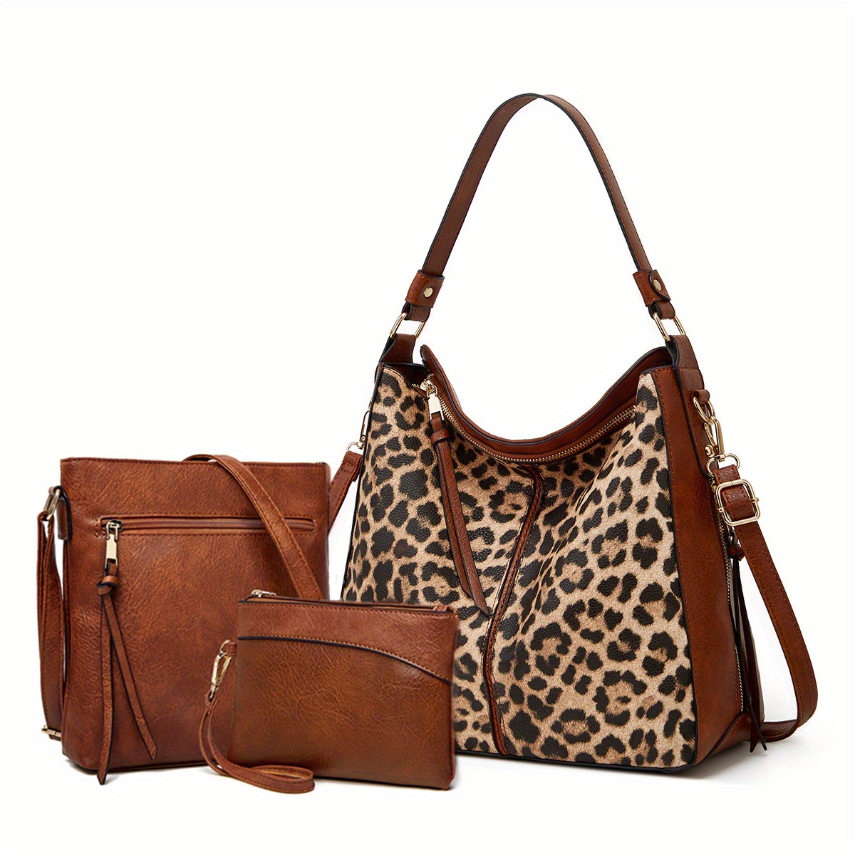 Brown Cow Pattern Bag Set, Women's Classic Shoulder Tote Bag, Classic  Square Crossbdoy Bag And Clutch Pouch - Temu