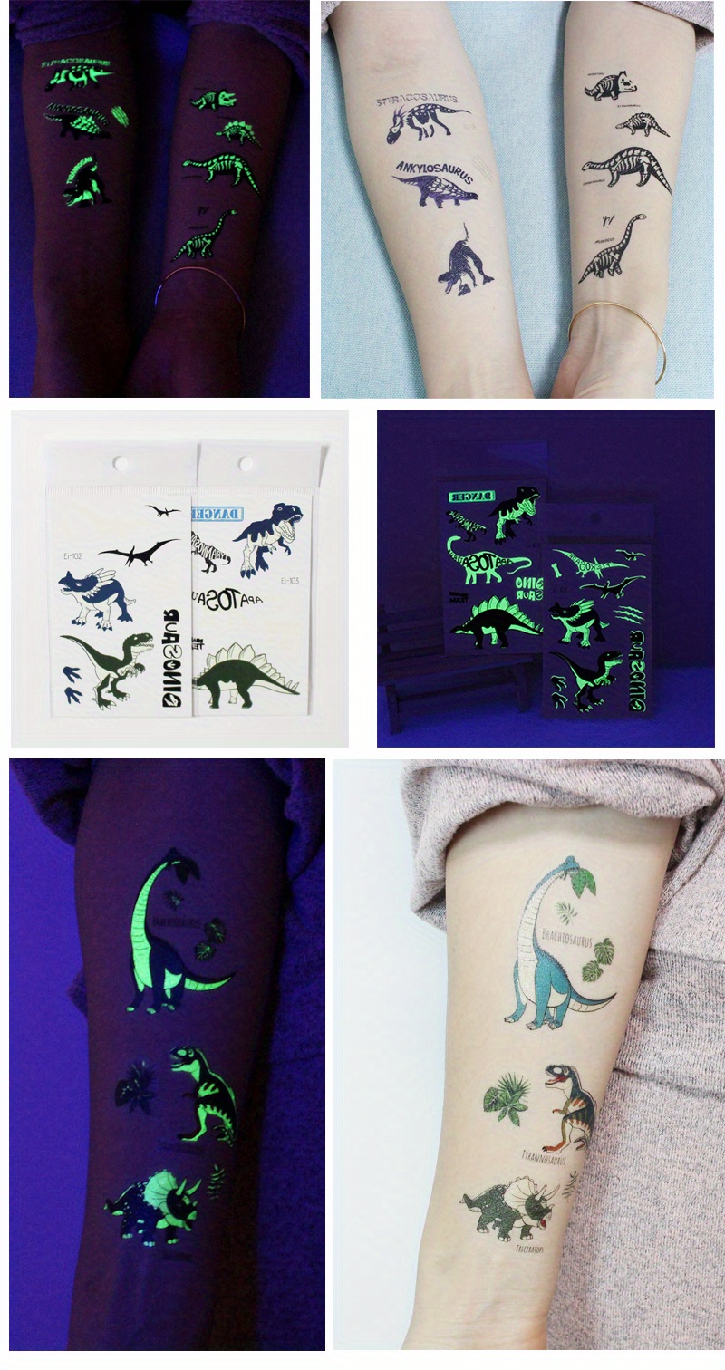 Tatuajes Temporales Dinosaurios Luminosos 90 Estilos Brillan - Temu