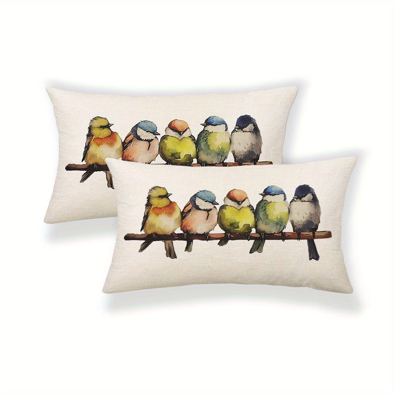 2pcs 12inch 20inch oil   bird pillow cover cushion cover double sided printed polyester linen pillow   sofa seat lumbar pillow lumbar   bedroom decorative pillows pillows not included details 1