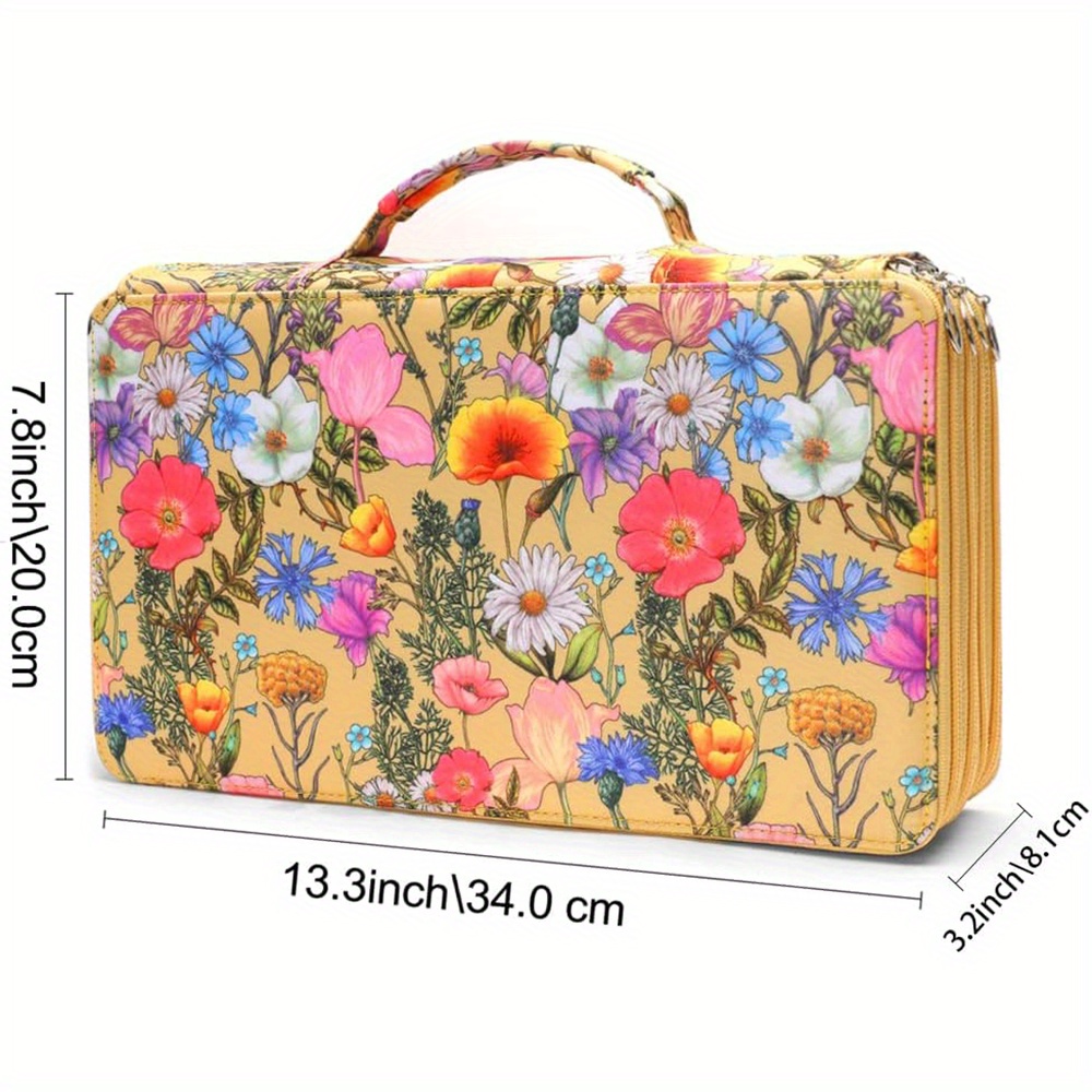 Shulaner 120 Slots Colored Pencil Case Organizer with Zipper Large Capacity  Pen Holder Bag for Artist Yellow Flower