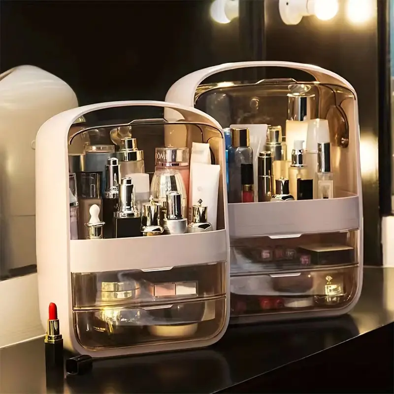 makeup organizer skincare organizer with lid dustproof waterproof cosmetic display case with drawers for vanity bathroom countertop large makeup storage box for perfume clear details 2