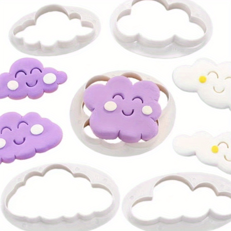 5PCS Cloud Plastic Cutting Mold White Cloud Fondant Biscuit Chocolate Press  Mold Printing Mold Cake DIY Decoration Baking Mold