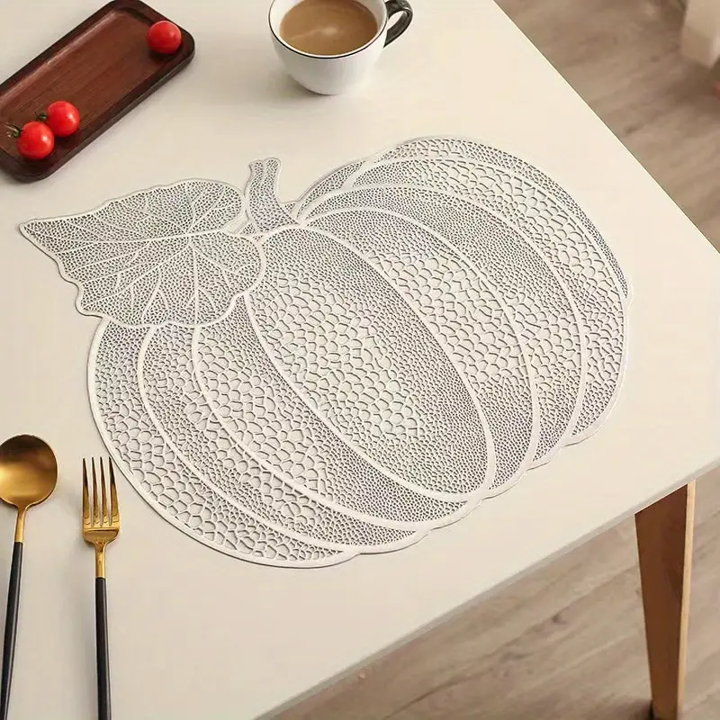 6pcs round placemats heat resistant place mats pumpkin pattern halloween theme washable table mats woven vinyl plastic placemats for dining table non slip stain resistant kitchen table placemats easy to clean kitchen supplies halloween decor details 4