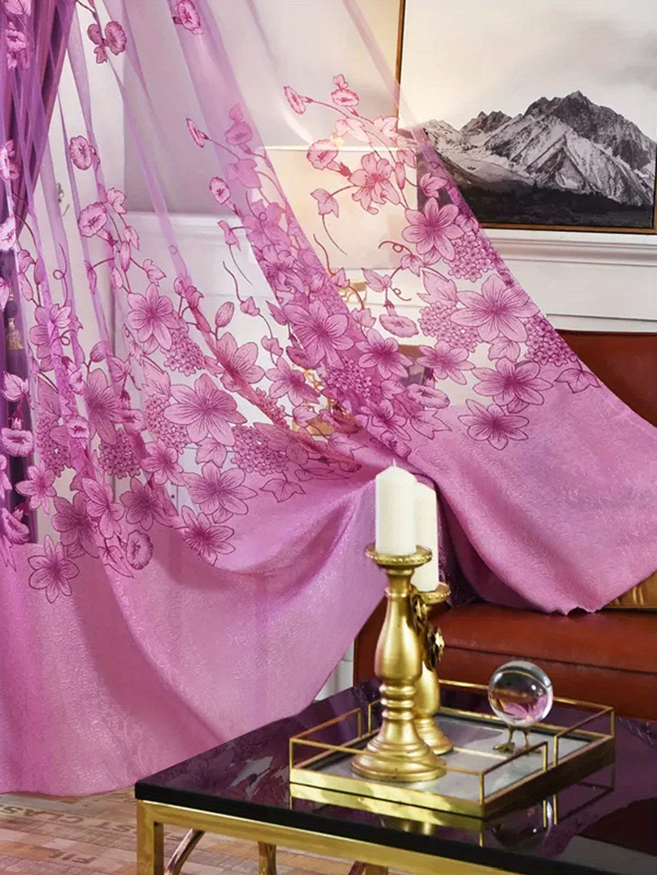 1pc flower pattern sheer curtain   style   pattern single layer flower thin sheer curtain rod pocket suitable for living room and bedroom home decoration details 7