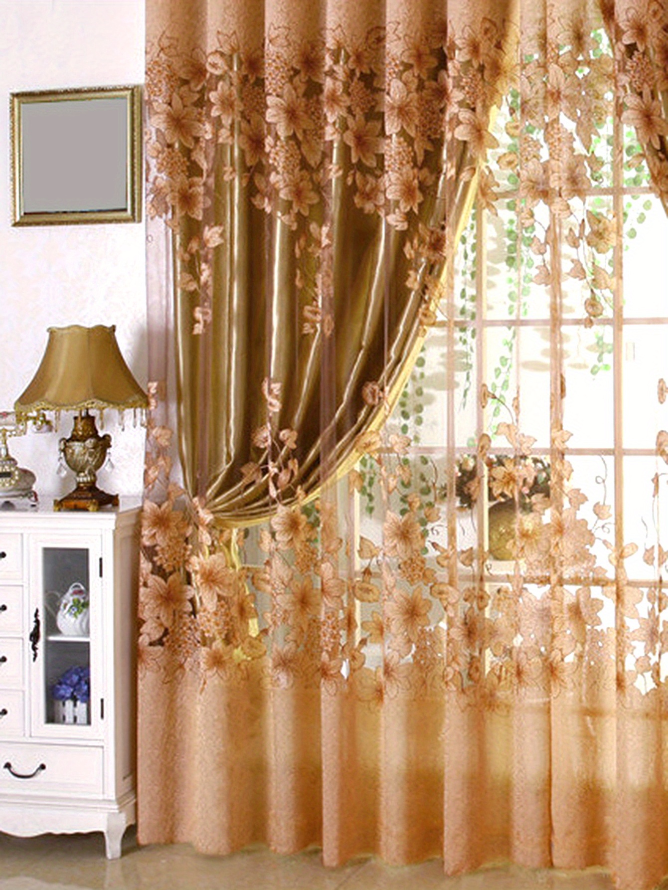 1pc flower pattern sheer curtain   style   pattern single layer flower thin sheer curtain rod pocket suitable for living room and bedroom home decoration details 1