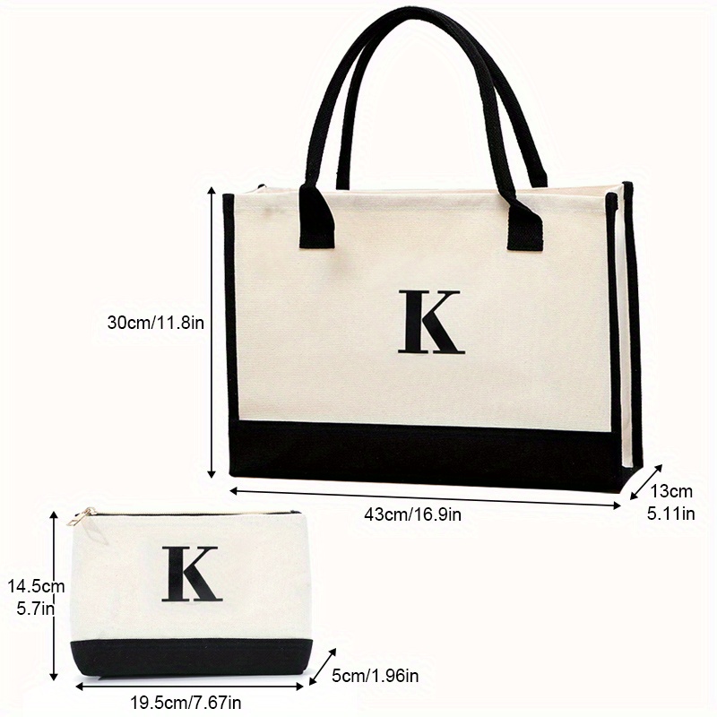 Letter Detail Tote Bag, Women's Simple Canvas Handbag Large